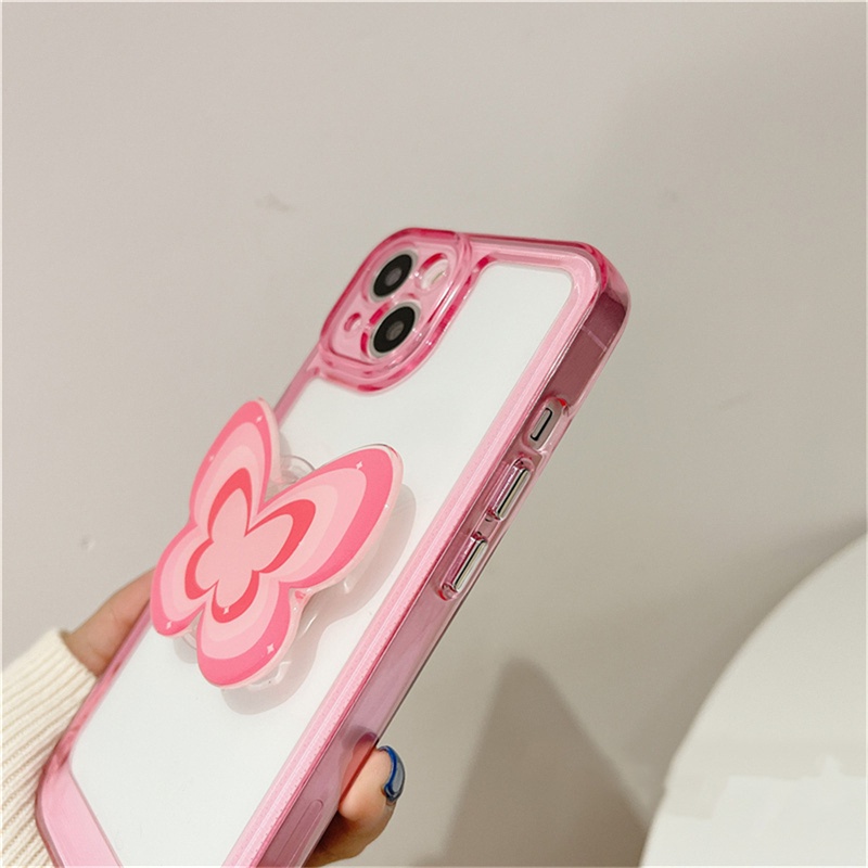 Casing Softcase Transparan Print butterfly capinha Untuk iphone 11 12 13 pro max Xs max XR 7 8 + se2020