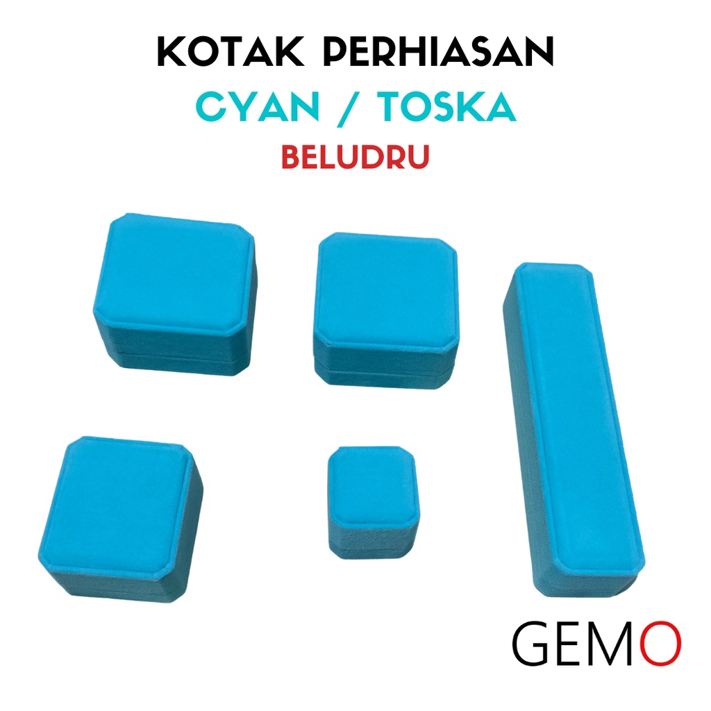 Kotak Perhiasan Warna Toska / Cyan Beludru Set / Cincin / Liontin / Gelang / Kalung Koye / Jewelry Box Unik Lucu untuk Tempat Wadah Seserahan / Akad Pernikahan / Hantaran Tunangan Harga Paling Murah cocok untuk Aksesoris Emas Berlian/ Perak Permata