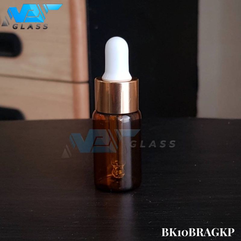 botol pipet 10ml amber ring gold / botol kaca pipet 10ml coklat