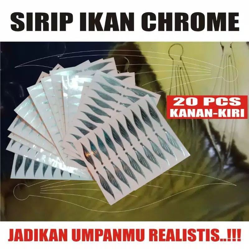 Stiker Sirip Ikan 20 pcs Crome Cutting Sticker Lure Metal Jig Popper Sticbait Singking Floting