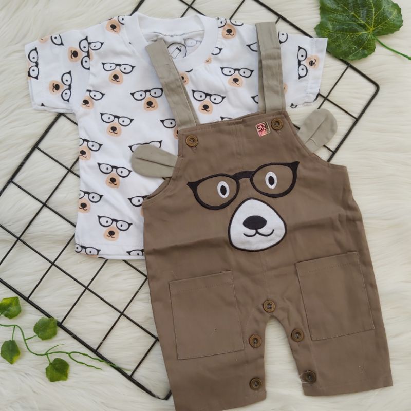 Baju setelan Kaos baju baby kodok Gambar beruang kacamata lucu fashion bayi