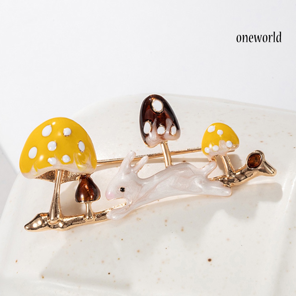 OW@ Cute Unisex Running Rabbit Mushroom Enamel Animal Plant Brooch Pin Lapel Badge