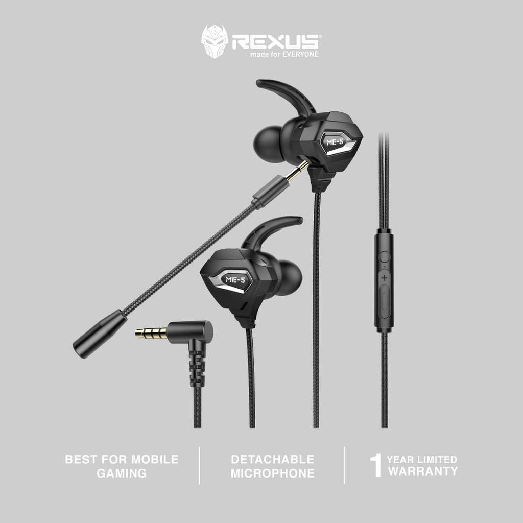 Rexus Earphone Gaming ME-5 / ME5 with Dual Microphone Free Splitter