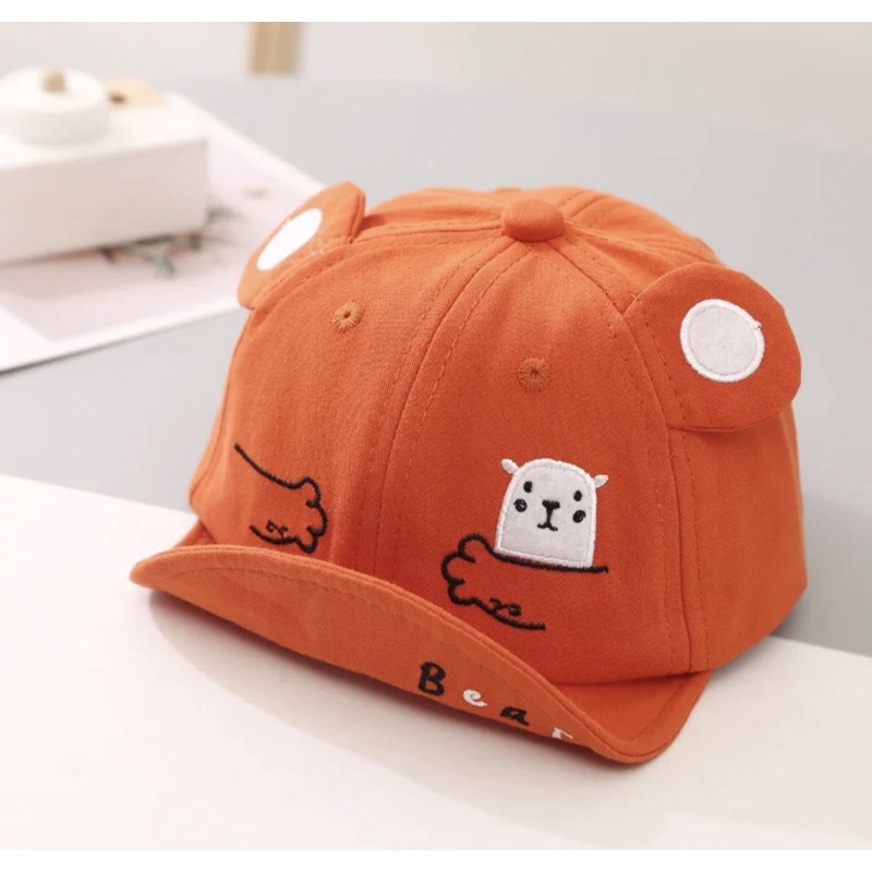 Topi Anak Bayi Balita Import Model HUG Bear Untuk Anak Laki Laki Anak Perempuan/ Baby Baseball Hat-Orange