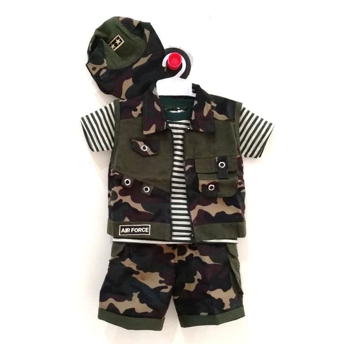 baju setelan anak bayi rompi tentara topi - cool army