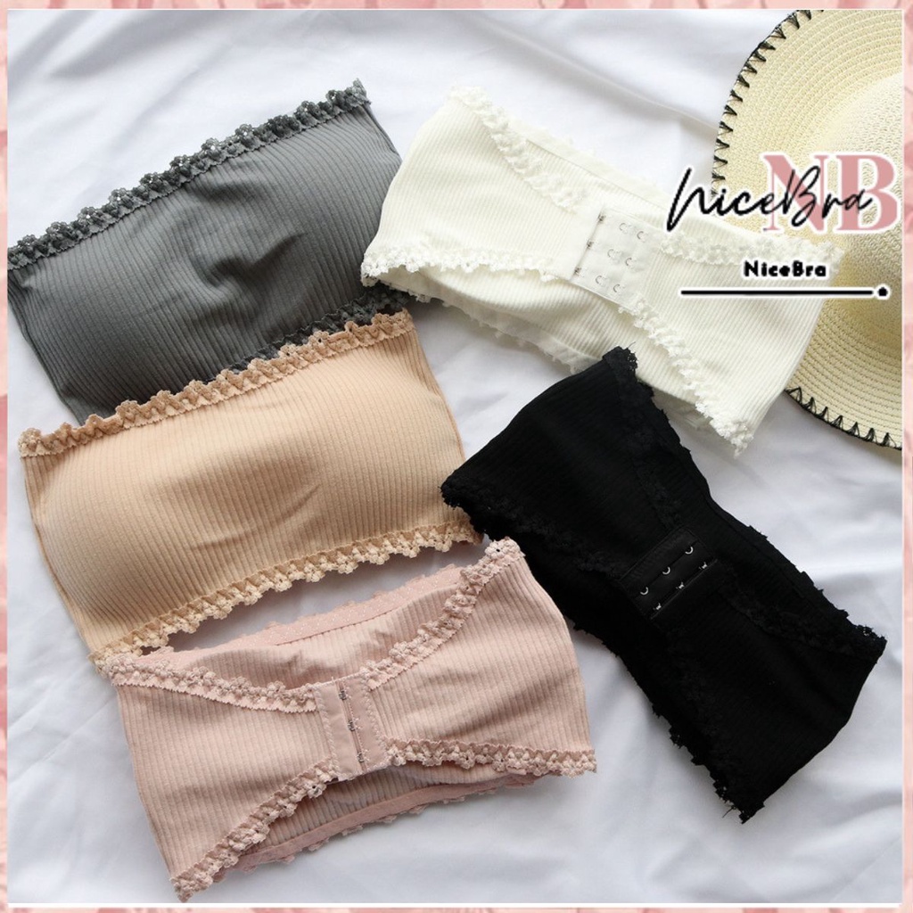 Brasay Bra Crop Kemben Renda Model Busa Tanpa Tali Crop Top 1066