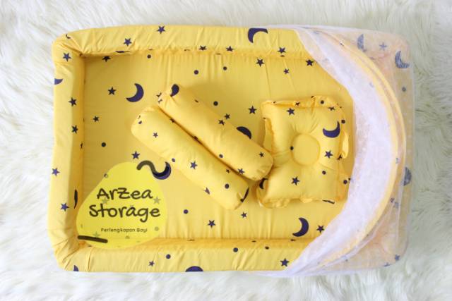 Kasur bayi kelambu set bantal guling kolam bulan bintang kuning