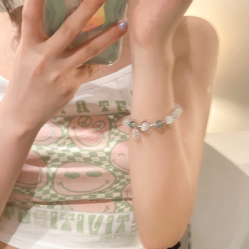 Gelang Tangan Manikmanik Batu Opal Imitasi Liontin Karakter Cina Untuk Wanita