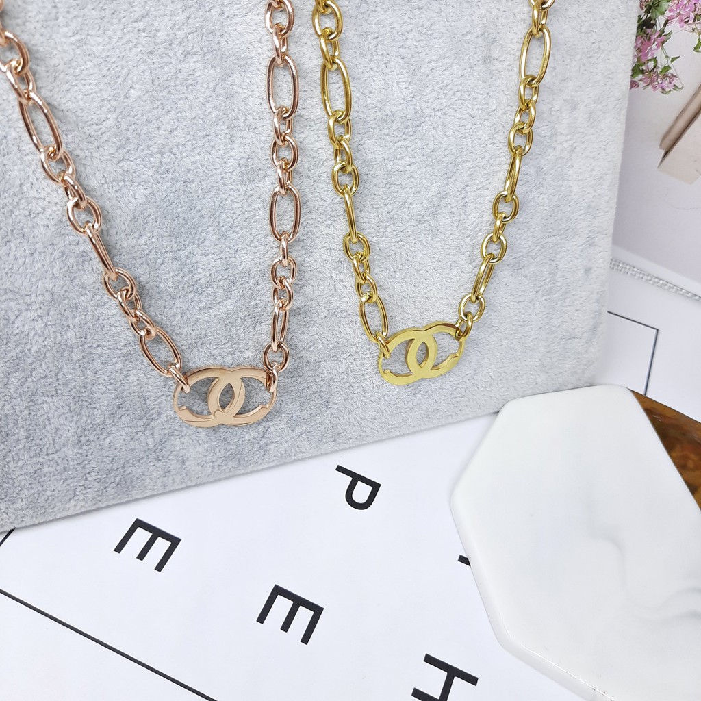 Kalung Titanium Kpop Korea Kdrama Import Fashion Rantai Besar Tebal Chunky Chain Rose Gold - BN414