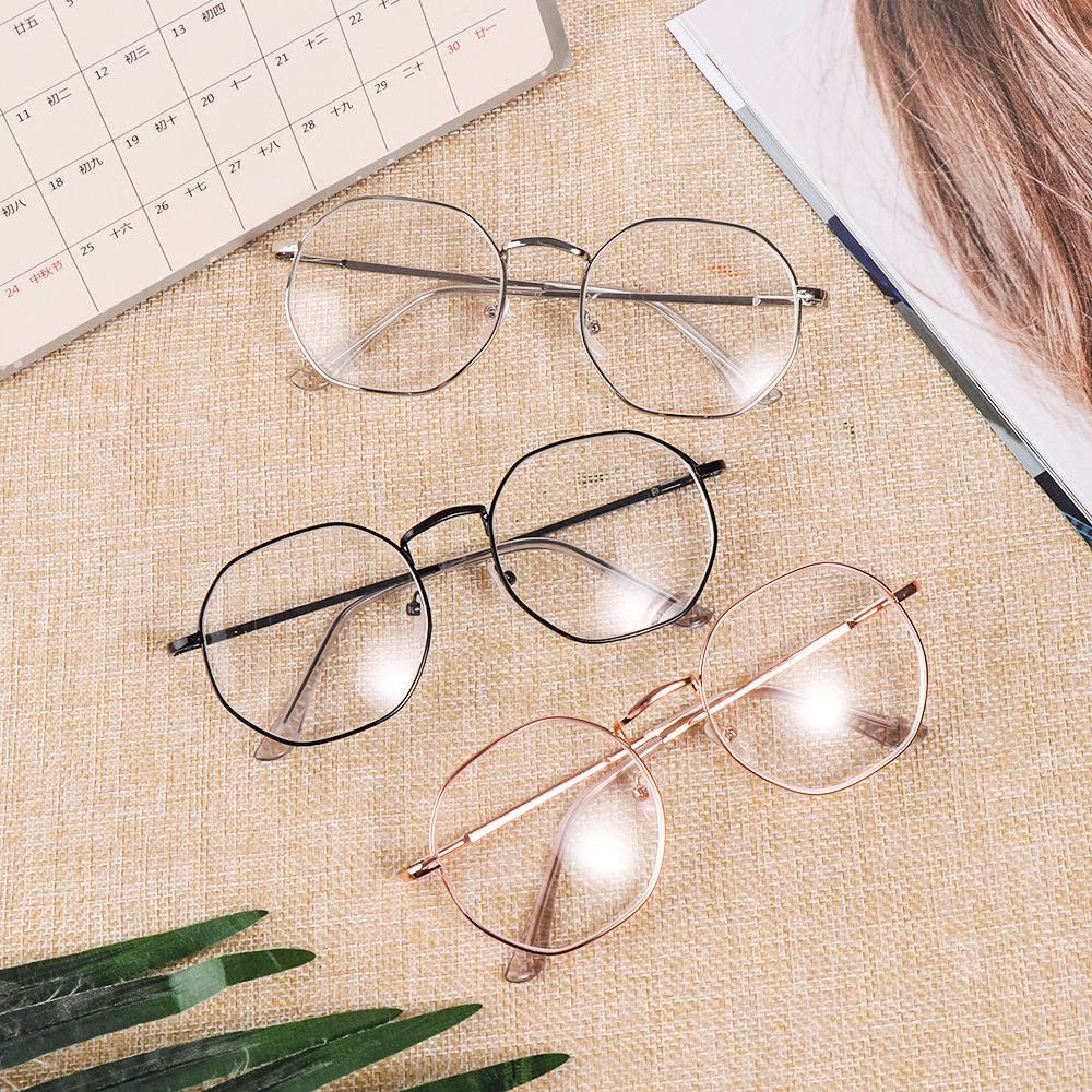 ROW New Fashion Myopia Glasses Flexible Portable Vision Care Eyeglasses Ultra Light Resin Women Men Metal Polygon -1.00~-4.0 Diopter Reading Glasses/Multicolor