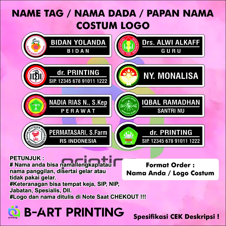 Nametag Nama Dada Name Tag Papan Nama Dokter Bidan Sekolah Perusahaan Mahasiswa Perawat Apoteker Nakes