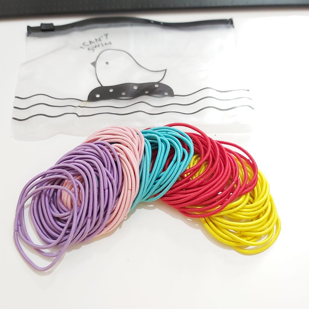ISI 100PCS - KARET GELANG KOREA IMPORT - WARNA WARNI - HIGH QUALITY - PREMIUM-Campur / Terang