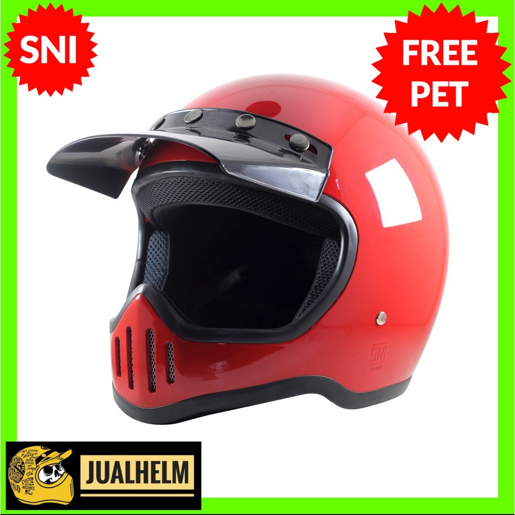 Helm Cakil M50 Red Glossy / Merah Glossy (Vintage / Klasik / Fullface