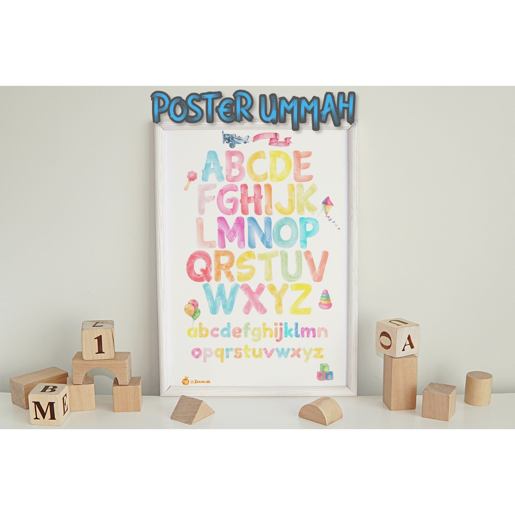 

Poster Anak Belajar Alfabet Huruf Besar Berwarna ABCDE ABC Mudah Baca Tulis
