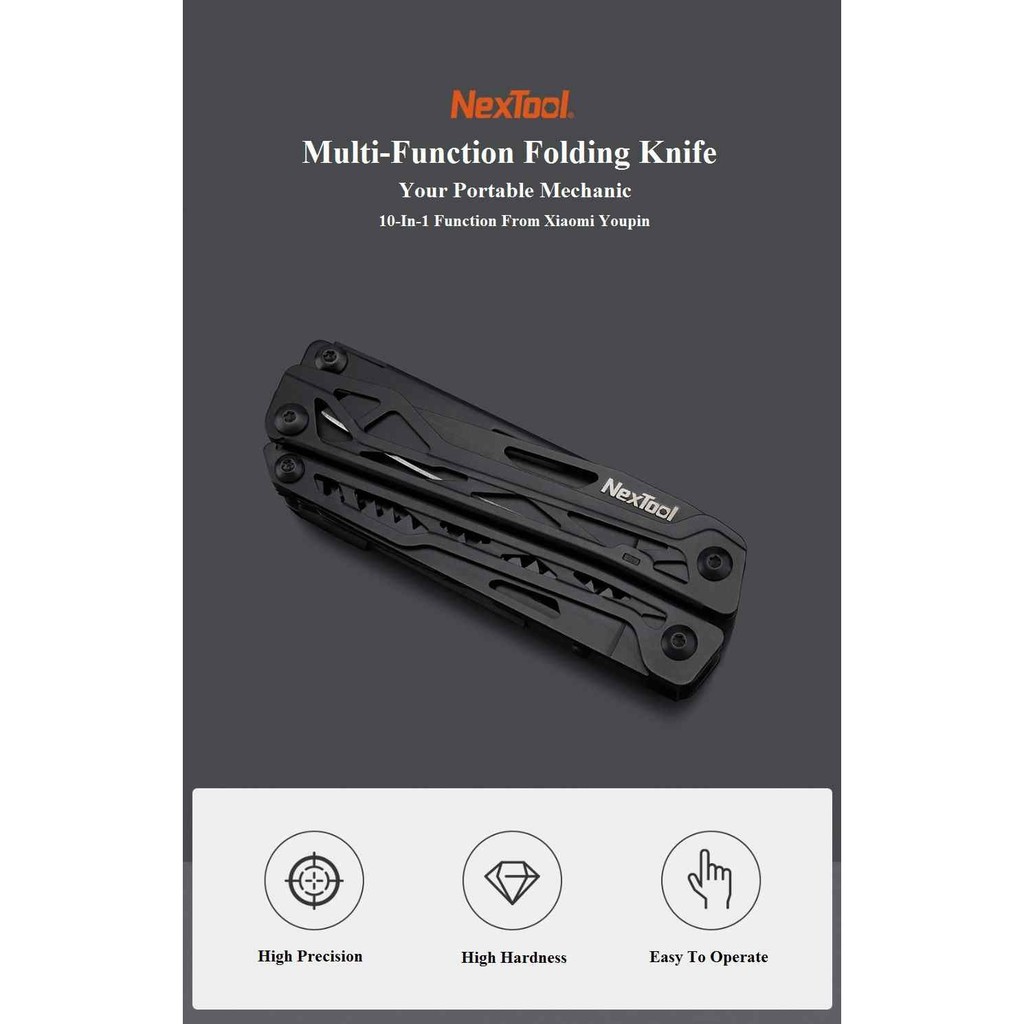 XIAOMI NEXTOOL 10 in 1 Outdoor Multifunction Foldable Tools - KT5024 - Pisau Lipat Multifungsi