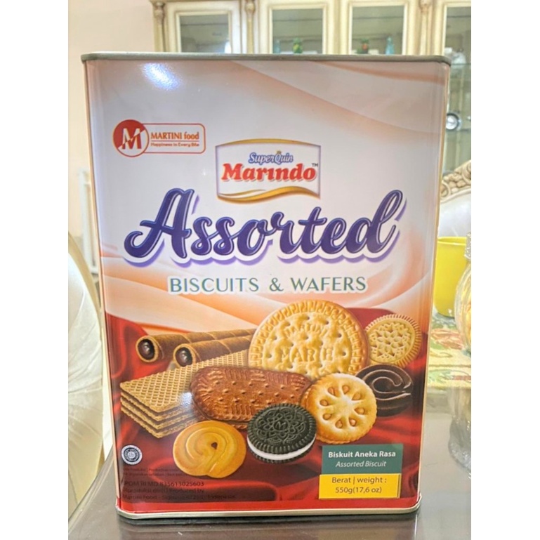 Marindo Assorted Biscuits &amp; Wafers Kaleng 600gram Superquin Marindo Assorted Besar biskuit kaleng 600G 600 Gram