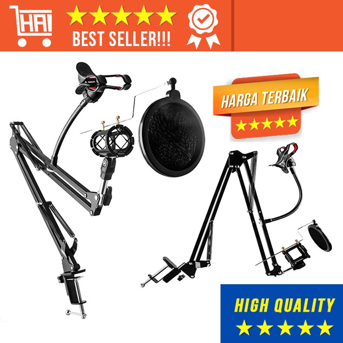 SET MIC HOLDER STAND MICROPHONE CONDENSER HOLDING MIKROFON REKAMAN MIK KARAOKE KAROKE PEGANGAN MEJA