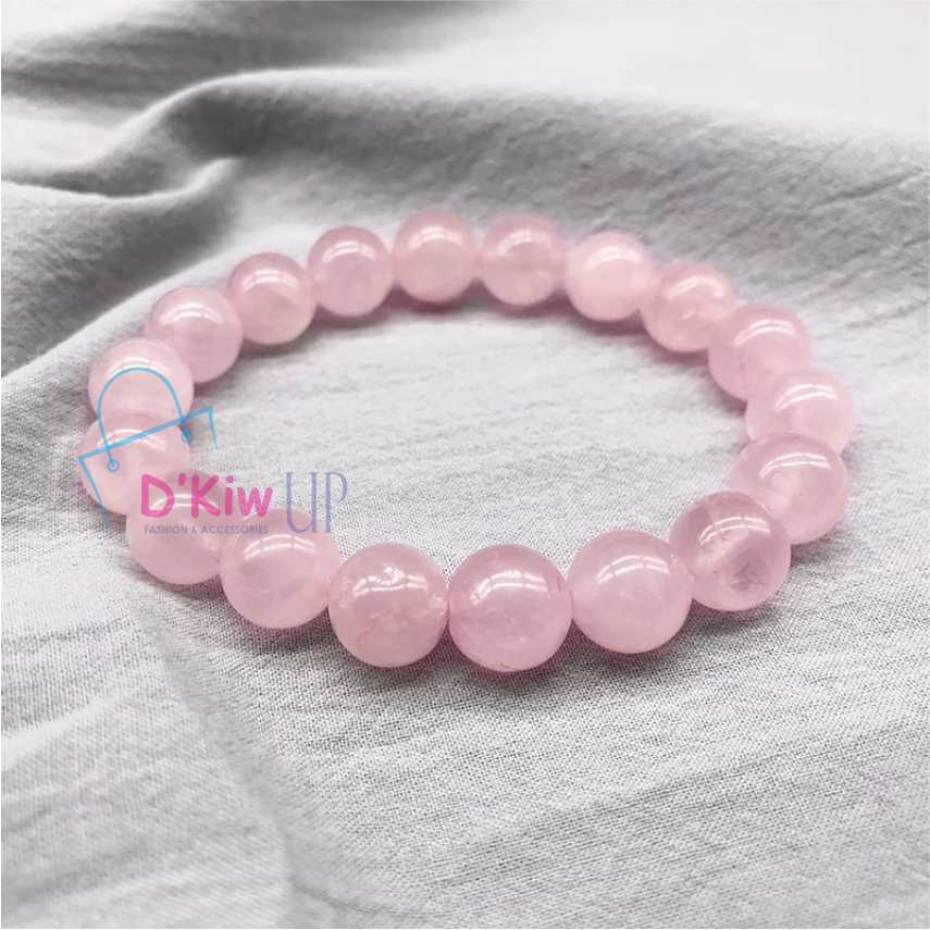 Gelang batu natural rose guartz diameter 8,10 mm