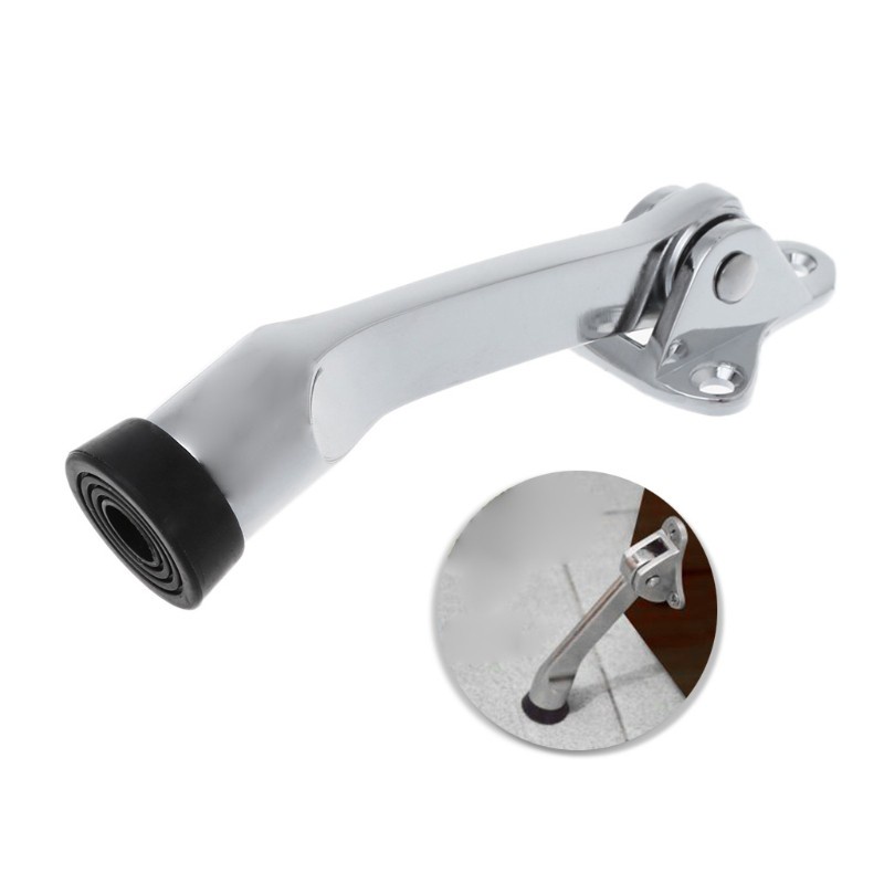 CRE  Zinc Alloy Satin Chrome Lever Door Stopper With Rubber Feet Mounted Holder