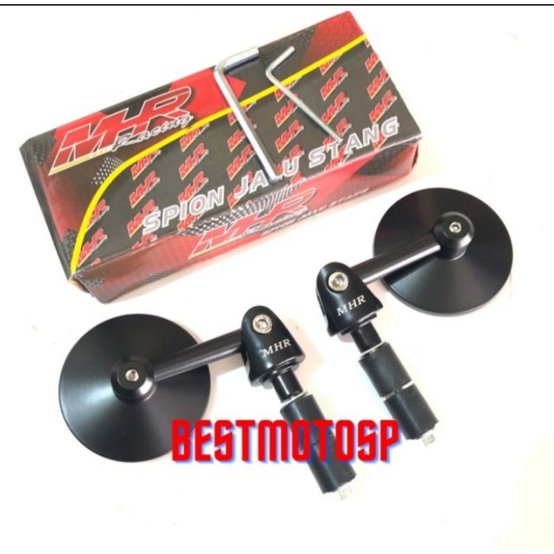 Spion Jalu Bulat Bar End Universal MHR Mirror Kaca Cembung CNC Hitam