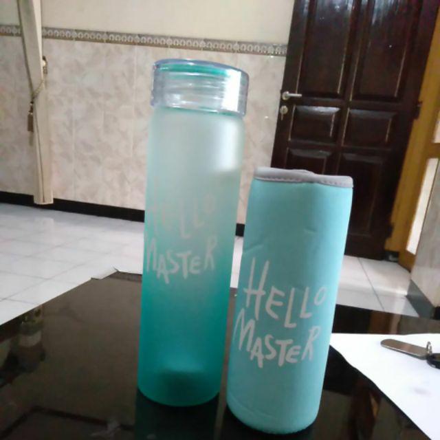 Botol Minum Kaca B-72 - Botol Minum Hello Master + Free Pouch