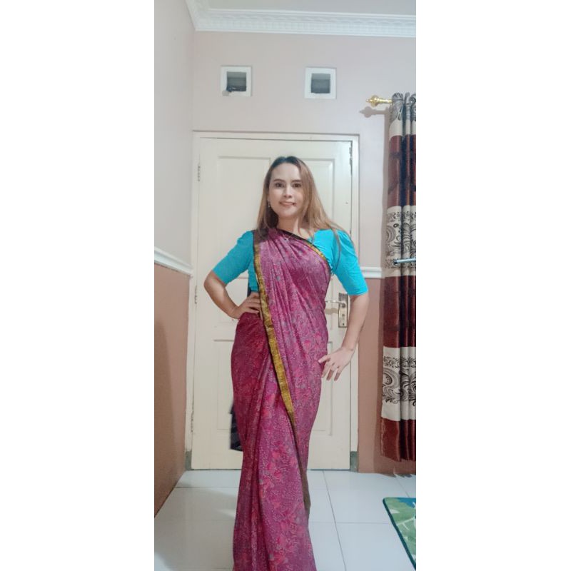 Baju india sari india set ungu motif cantik