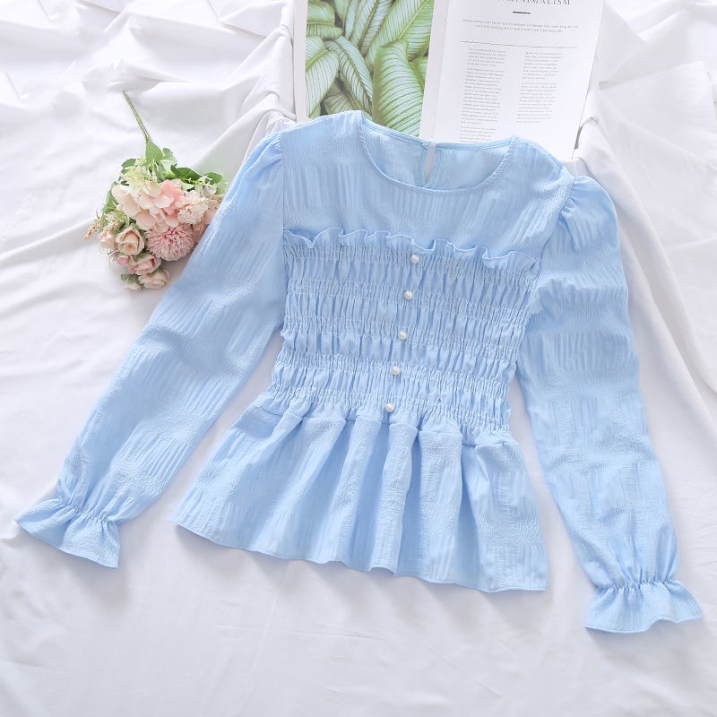 Atasan Kemeja Manik Sifon Lengan Panjang Korea