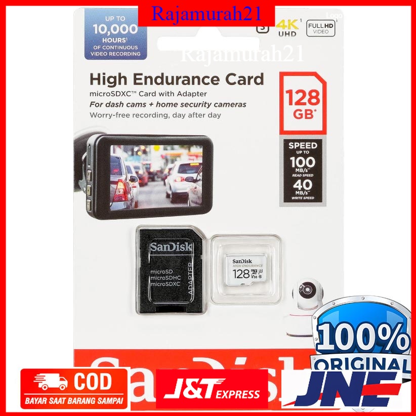 Kartu Memori SanDisk High Endurance microSDHC Card UHS-I Class 10 U3 V30 (100MB/s) 32GB/64GB/128GB/256GB