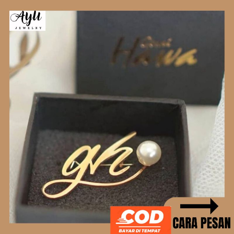 Bros Custom Nama Pin Hijab Pin Baju || Custom Logo Huruf Titanium mengkilap Anti Karat