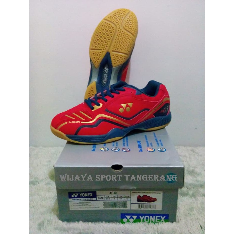 SEPATU BADMINTON YONEX Type AE 03 (BRIGHT RED) DIJAMIN 100% ORIGINAL - Merah- 40