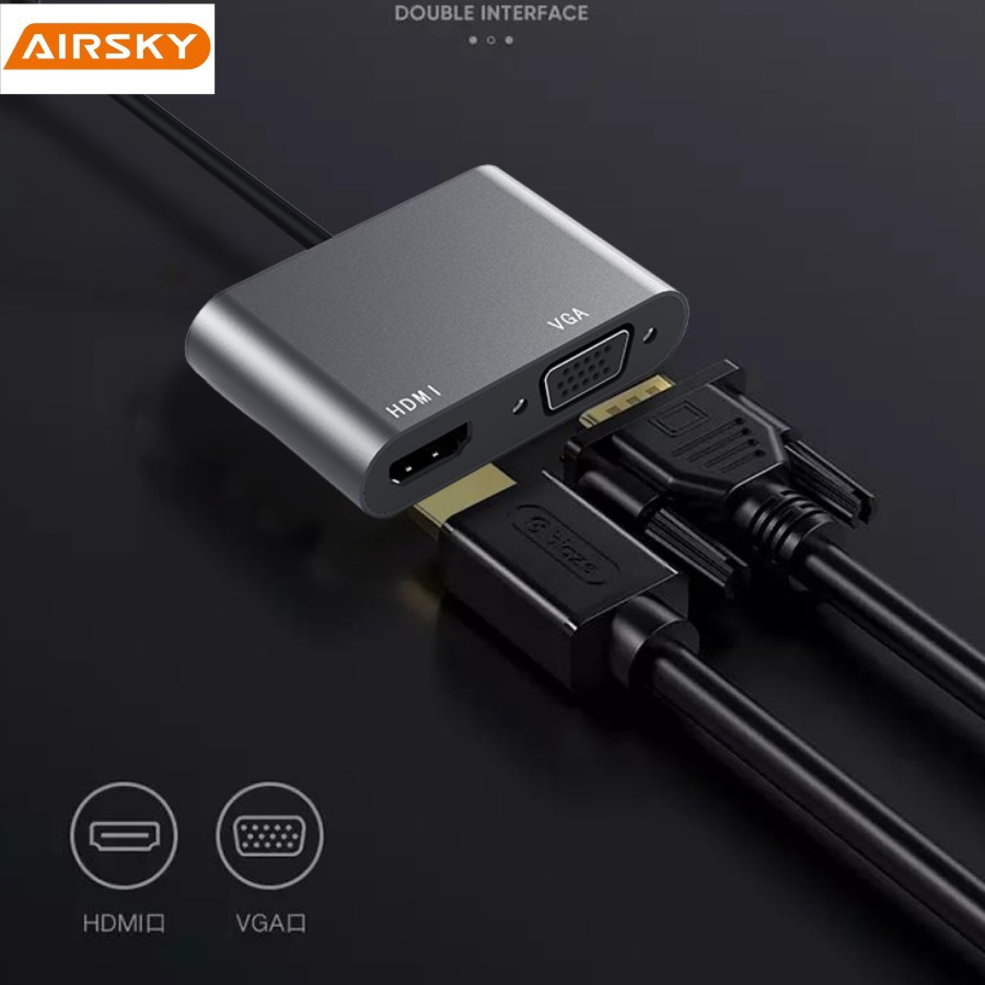 AIRSKY HC-10 USB TYPE C To MULTIMEDIA PORT &amp; VGA Adapter 2IN1 Support 4K