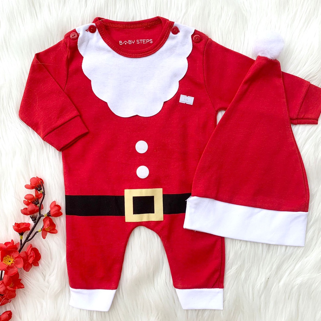 Baju newborn romper christmas edition lucu kekinian santaclaus motif natal bestseller pergi costume babygirl babyboy -chr