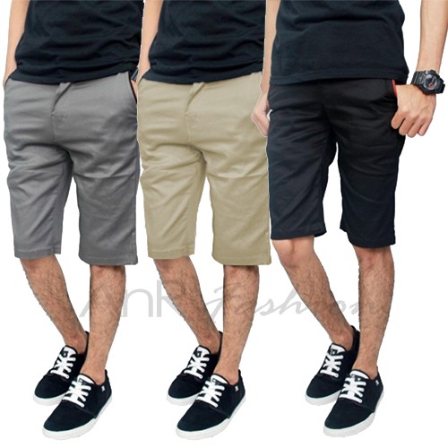 Celana Chino/Cino/Chinos Pendek Pria/Cowok - Krem(Cream)/Abu(Grey)/Hitam(Black)