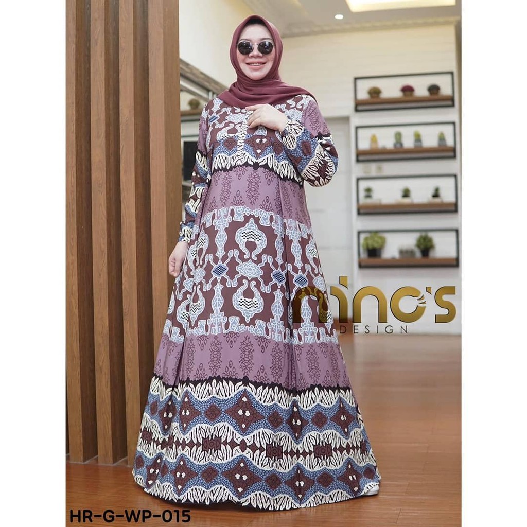 HRGWP 015 by Ninos Dress Gamis Kasual Motif Batik Abstrak Katun Nyaman Busui ORIGINAL Murah