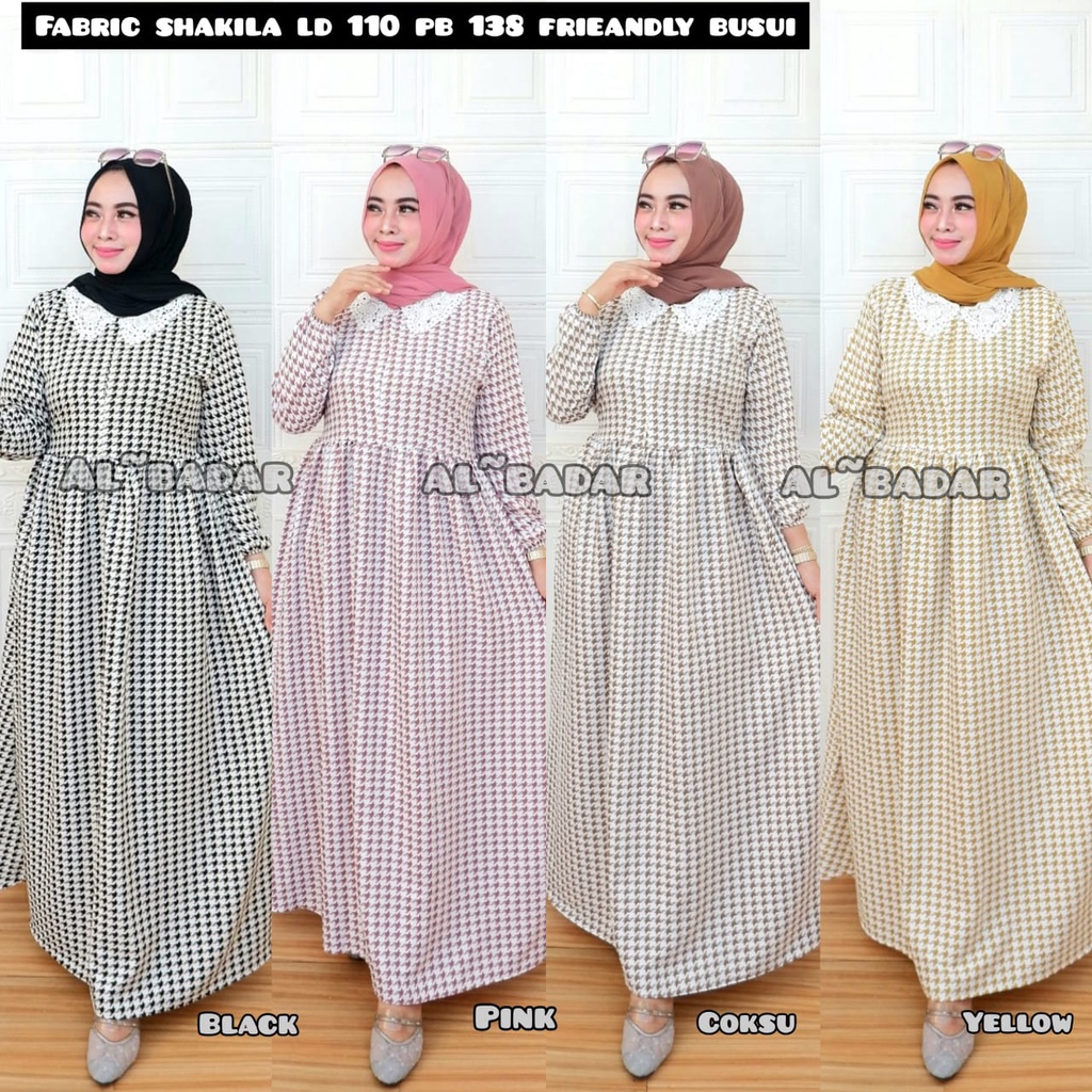 [ BISA COD ]GAMIS SHAKILAL MOTIF RENDA KERAH KOREA, DRESS SHAKILA MOTIF MIX RENDA KERAH KOREA MODEL TERBARU ,GAMIS BUSUI BY AL BADDAR