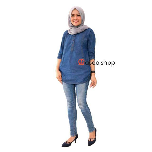 ASEA Atasan Wanita Blouse Jeans Wash Original Jumbo Genis Jeany