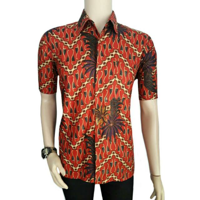 Risna Batik HRB026 kenongo kemeja hem pendek padi pekalongan M L XL MURAH KEREN bati pria wajik biru