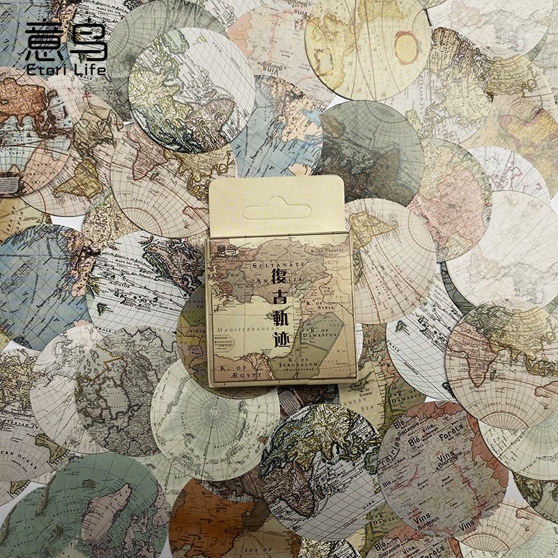 

AYURI - retro decorative stiker vintage motif map untuk dekorasi DIY jurnal scrapbook diary album planner anak sekolah A0153SB