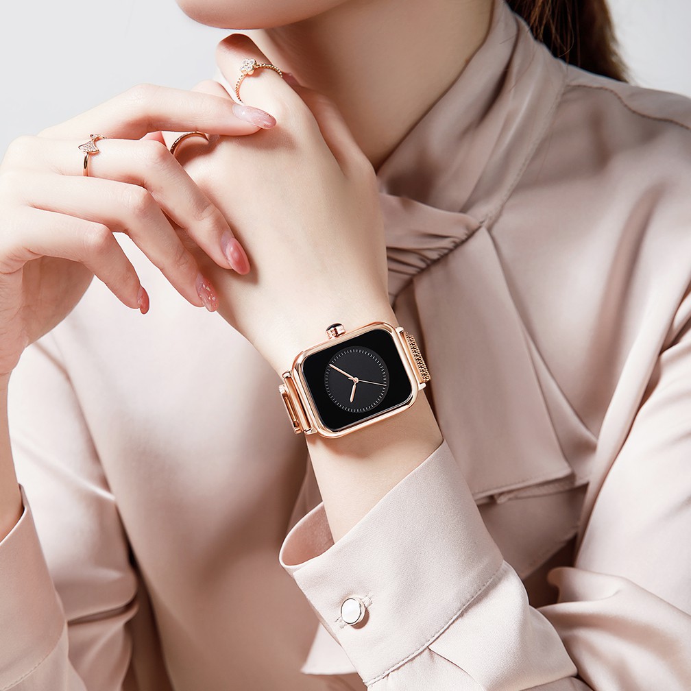 REBIRTH Jam Tangan Wanita Mode Bisnis Display Kuarsa Jam Wanita Tali Jala Tahan Air Jam Tangan Cewek Jam-5