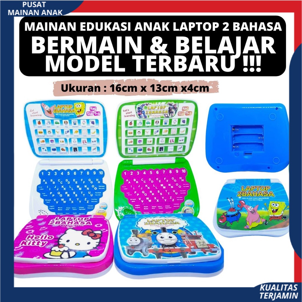 Mainan Laptop anak 2 bahasa mainan edukasi anak Belajar Dan Bermain Bahan Berkualitas Murah SNI