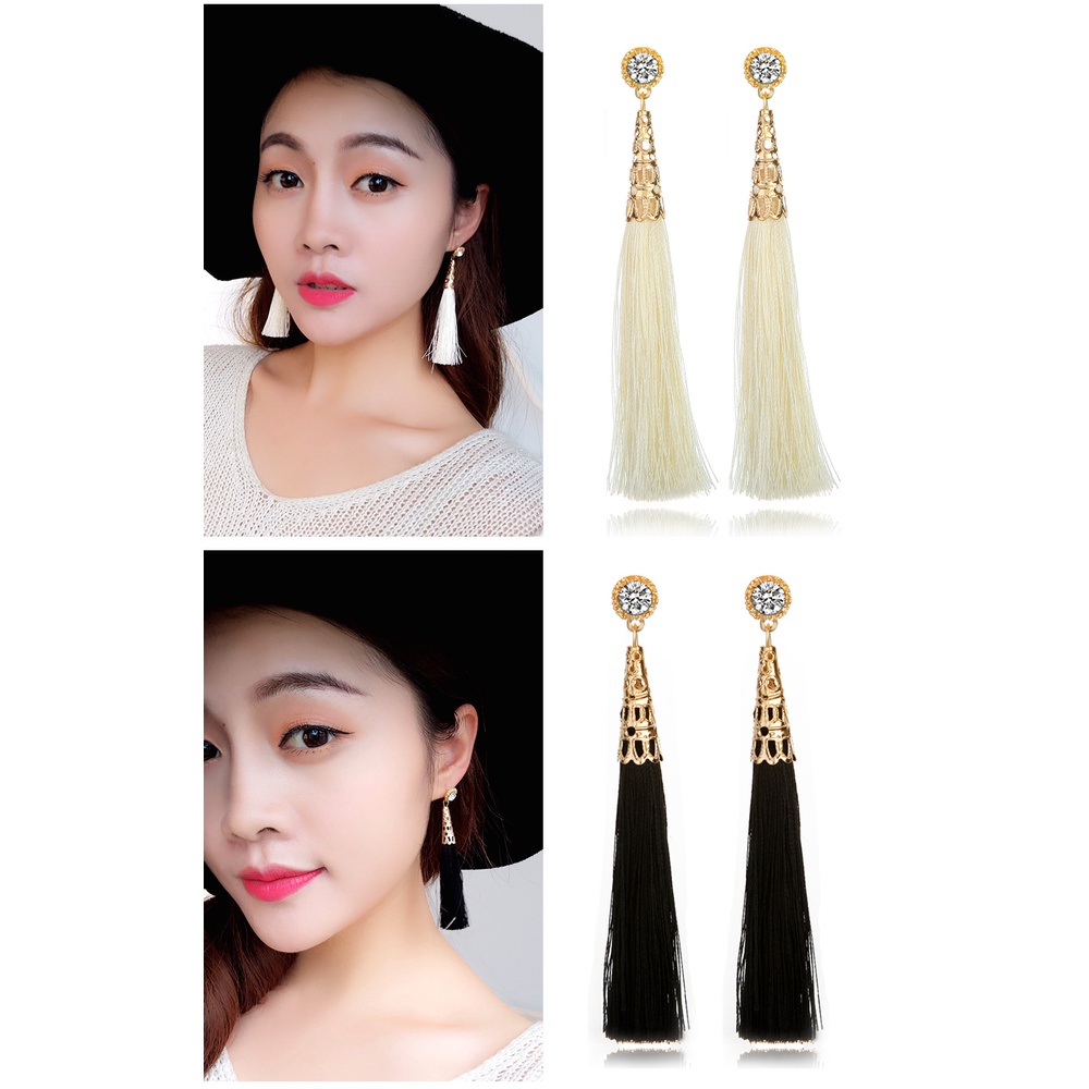 Panjang fringe anting-anting wanita bohemian buatan tangan anting-anting Korea gaya chic dan unik se