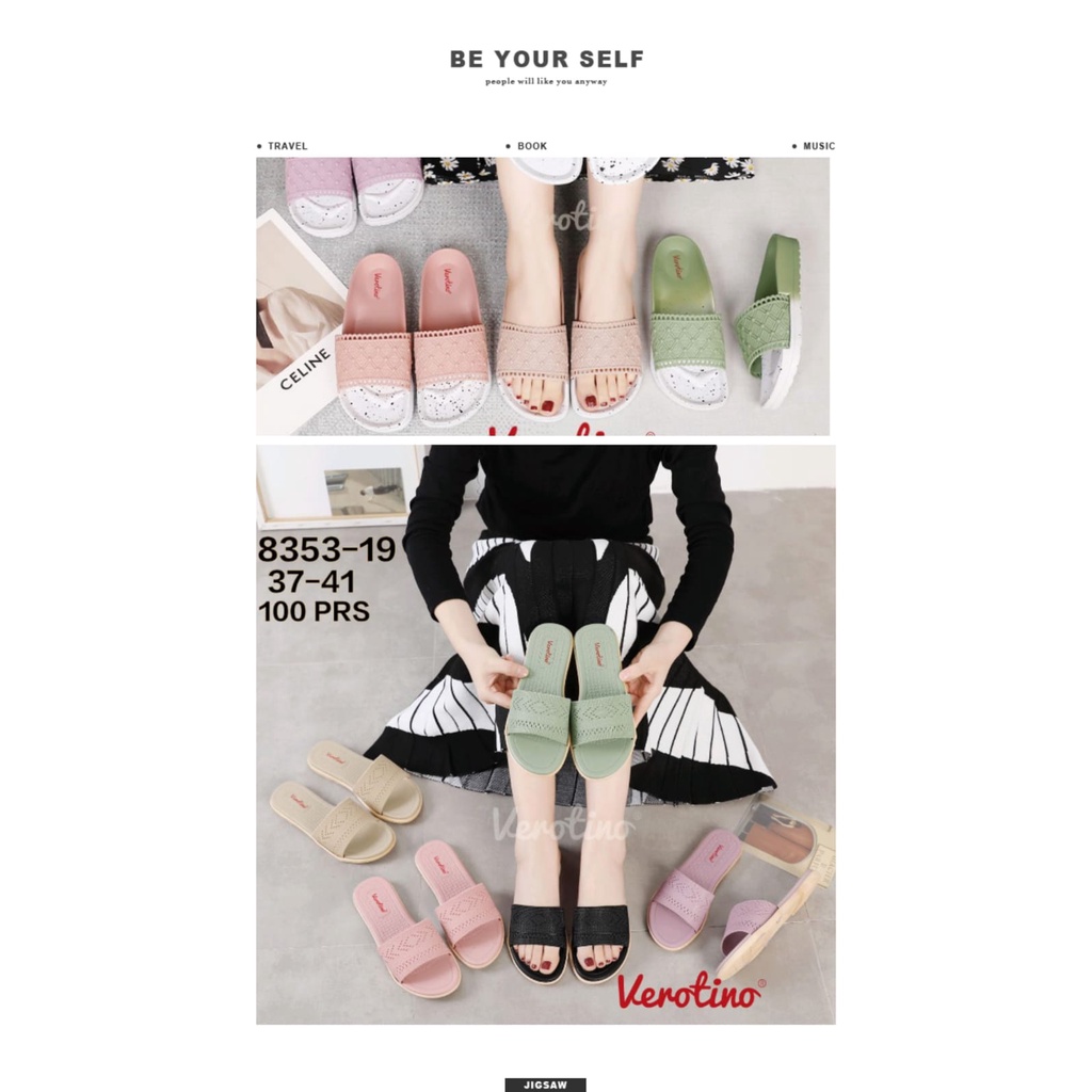Sendal Slop Slipper Wanita Sandal Rajut Karet Jelly Sandal Verotino