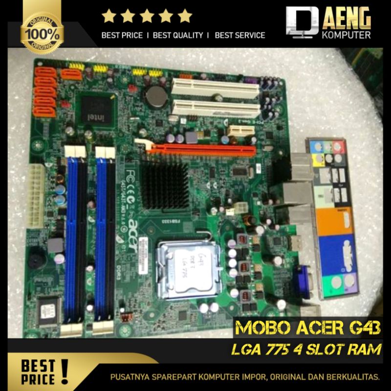 Motherboard Mainboard Mobo Acer G43 LGA 775 4 slot Ram DDR3 mantap ada HDMI onboard Original Murah