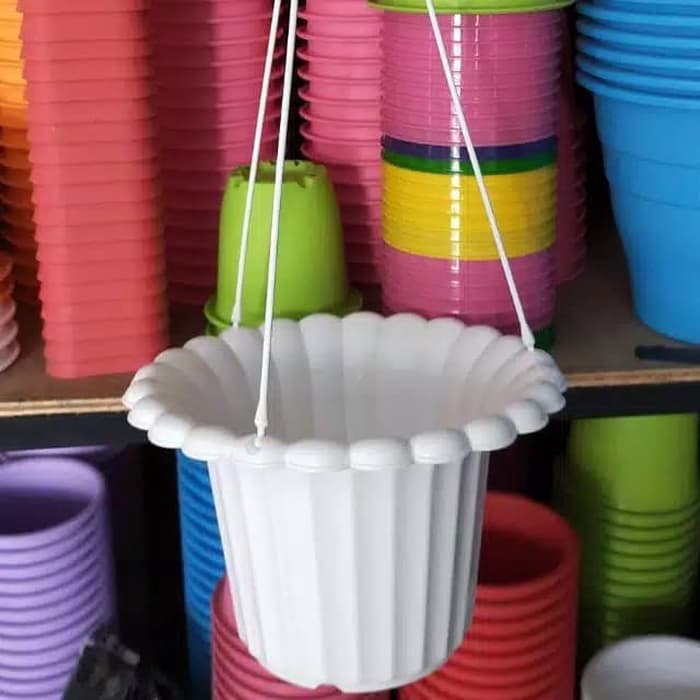 Pot gantung mawar putih pot gantung cantik pot bunga plastik pot bunga