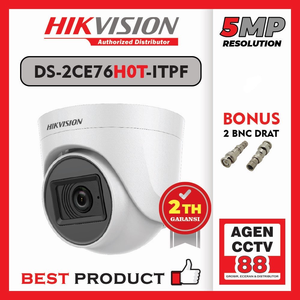 Kamera CCTV Indoor HIKVISION DS-2CE76H0T-ITPF 5MP Promo Bonus 2 BNC