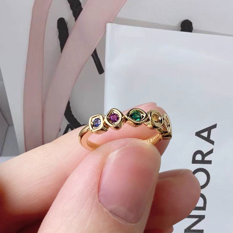 Pandora Cincin Desain Avengers Infinity Stones 14K Gold Cubic Zirconia Diamond Untuk Wanita