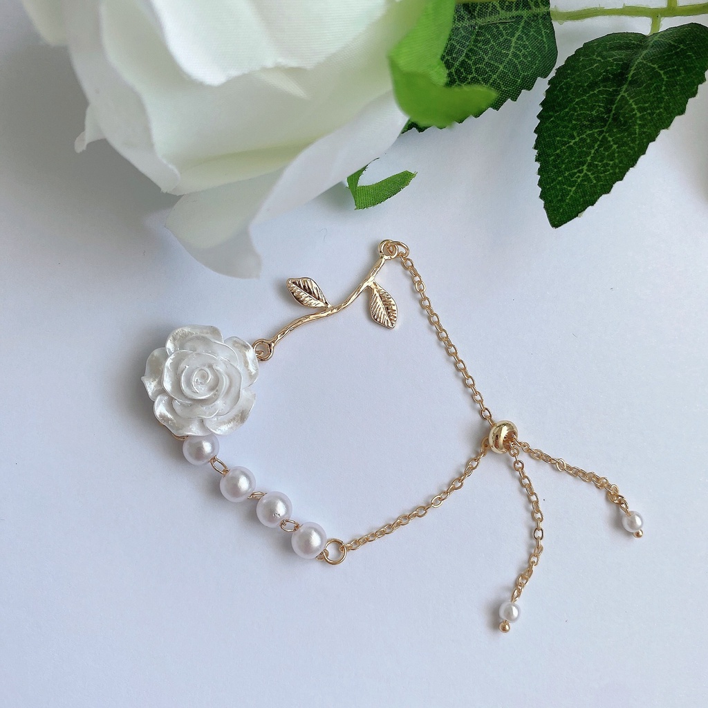 RRNS 073 Gelang Bunga Rose Mutiara Rantai Clavicle Korea Wanita