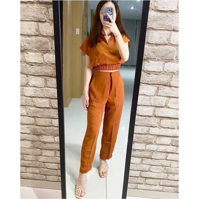 Toply Shop COD Set Calista Crop / setelan wanita  crop korea