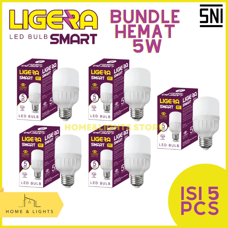 LIGERA Paket Bundling LED Smart 5W Hemat Energi 5 PCS