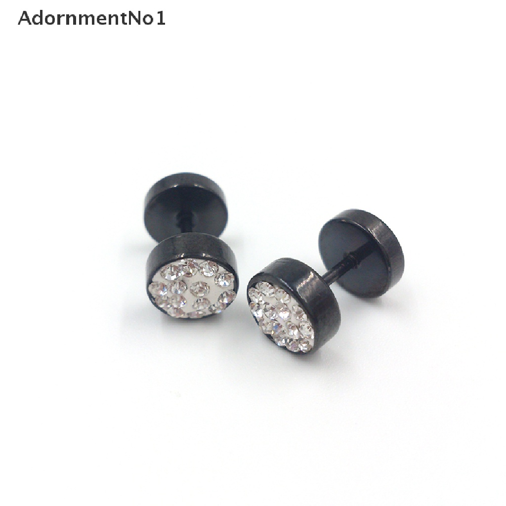 (AdornmentNo1) 1 Pasang Anting Tusuk Barbel Gaya Punk Bahan Stainless Steel Warna Hitam / Silver Untuk Pria